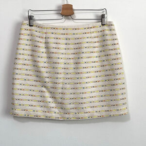 Olive + Oak Mini Skirt L Tweed Metallic Lined Party Summer Spring Boho Cream NEW
